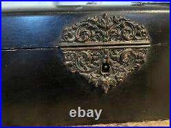 Stunning Antique Victorian Cigar Spice Humidor Box Silver Tin Lined Lock No Key