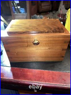 Stunning Hand Made Wooden Jewelry Box Or Humidor Cherry Wood Lined Brass