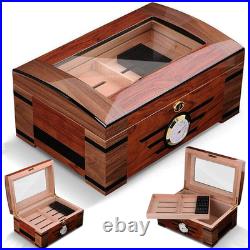 Stylish Cedar Cigar Humidor with Hygrometer & Glass Top Ideal Gift