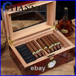 Stylish Cedar Cigar Humidor with Hygrometer & Glass Top Ideal Gift