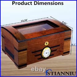 Stylish Cedar Cigar Humidor with Hygrometer & Glass Top Ideal Gift