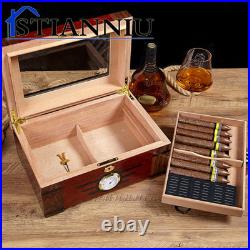 Stylish Cedar Cigar Humidor with Hygrometer & Glass Top Ideal Gift