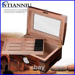 Stylish Cedar Cigar Humidor with Hygrometer & Glass Top Ideal Gift