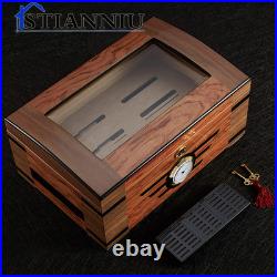 Stylish Cedar Cigar Humidor with Hygrometer & Glass Top Ideal Gift