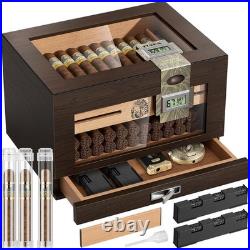 TISFA Cigar Humidor Cedar Wood Cigar Box with 2 Digital Hygrometer, 2 Humidifier