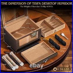 TISFA Cigar Humidor Cedar Wood Cigar Box with 2 Digital Hygrometer, 2 Humidifier