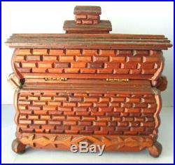 TRAMP ART Tobacco Cigar Humidor Jewelry Box Tool Drawer Wood Antique Vintage