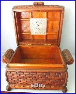 TRAMP ART Tobacco Cigar Humidor Jewelry Box Tool Drawer Wood Antique Vintage