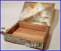 TROPICAL FISH CORAL vtg abalone playing cards tobacco humidor jewelry box mexico