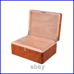Teakwood Cigar Humidor Cube Box with Built-in Hygrometer and Lock