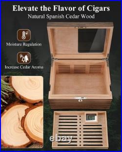 Teplat MH-2500 Cigar Humidor Box 120 Cigars Spanish Cedar Lining Digital
