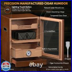 Tesonway Cigar Humidor, Desktop Cigar Humidor Cabinet Light Contr
