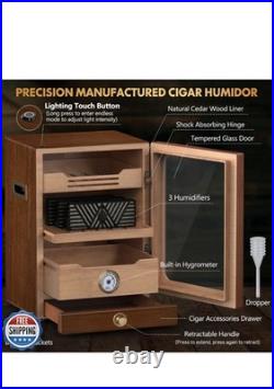 Tesonway Cigar Humidor, Desktop Cigar Humidor Cabinet Light Open Box