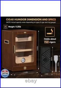 Tesonway Cigar Humidor, Desktop Cigar Humidor Cabinet Light Open Box
