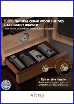 Tesonway Cigar Humidor, Desktop Cigar Humidor Cabinet Light Open Box