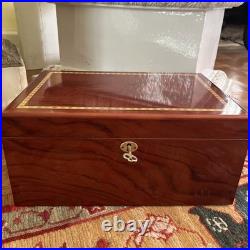 Thompson Cigar Humidor Wood Box Lined Includes Key