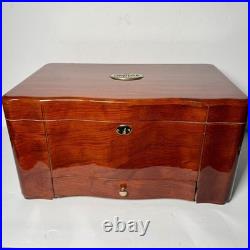 Thompson Cigar Humidor Wood Mahogany Box Lined Drawer No key. 150 ct. READ