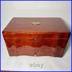 Thompson Cigar Humidor Wood Mahogany Box Lined Drawer No key. 150 ct. READ