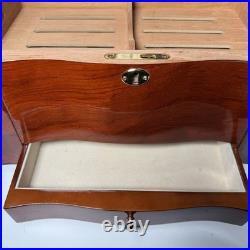 Thompson Cigar Humidor Wood Mahogany Box Lined Drawer No key. 150 ct. READ