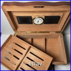 Thompson Cigar Humidor Wood Mahogany Box Lined Drawer No key. 150 ct. READ