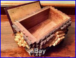 Tramp Art Wooden Box Antique Chip Carved Folk Art Tea Caddy Cigars or Cigarettes