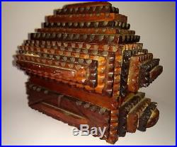 Tramp Folk Art Wooden Box Secret Compartment Signed ChipCarved Tea Caddy Tobacco