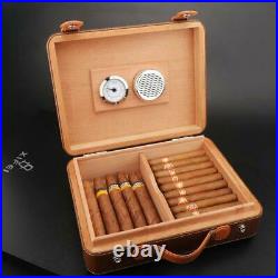Travel Cigar Humidor Box With Hygrometer Humidifier 50pcs Capacity Cedar Wood Case