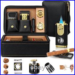 Travel Cigar Humidor Case Cedar Lined with Lighter Cutter Hygrometer Leather Box Travel Cigar Humidor Case Cedar Lined with Lighter Cutter Hygrometer Leather Box