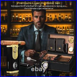 Travel Cigar Humidor Case Cedar Lined with Lighter Cutter Hygrometer Leather Box Travel Cigar Humidor Case Cedar Lined with Lighter Cutter Hygrometer Leather Box