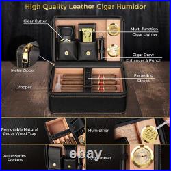 Travel Cigar Humidor Case Cedar Lined with Lighter Cutter Hygrometer Leather Box Travel Cigar Humidor Case Cedar Lined with Lighter Cutter Hygrometer Leather Box