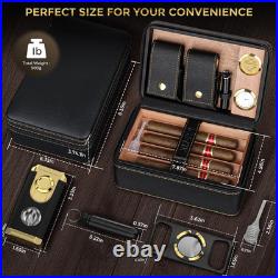 Travel Cigar Humidor Case Cedar Lined with Lighter Cutter Hygrometer Leather Box Travel Cigar Humidor Case Cedar Lined with Lighter Cutter Hygrometer Leather Box