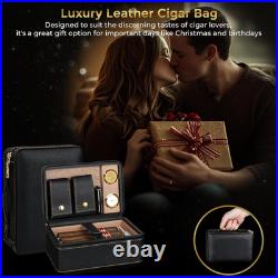 Travel Cigar Humidor Case Cedar Lined with Lighter Cutter Hygrometer Leather Box Travel Cigar Humidor Case Cedar Lined with Lighter Cutter Hygrometer Leather Box