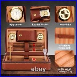 Travel Cigar Humidor, Cedar Wood Lined, with All-In-One Cigar Lighter, Built-In