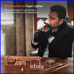 Travel Cigar Humidor, Cedar Wood Lined, with All-In-One Cigar Lighter, Built-In