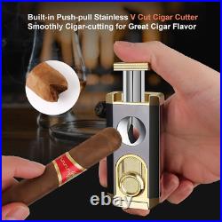 Travel Cigar Humidor, Cedar Wood Lined, with All-In-One Cigar Lighter, Built-In