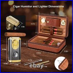 Travel Cigar Humidor, Cedar Wood Lined, with All-In-One Cigar Lighter, Built-In