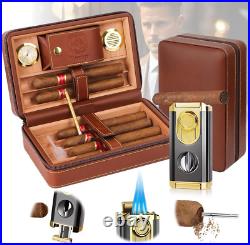 Travel Cigar Humidor, Cedar Wood Lined, with All-In-One Cigar Lighter, Built-In