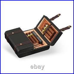 Travel Leather Cedar Wood Cigar Humidor Case Box Fit 15ct Holder With Humidifier