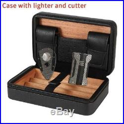 Travel Leather Cigar Case Cedar Wood Humidor Box