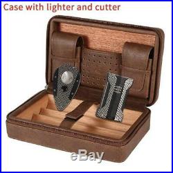 Travel Leather Cigar Case Cedar Wood Humidor Box