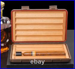 Travel Portable Cigar Humidor Leather Case Cedar Wood Lined Holds With Gift Box