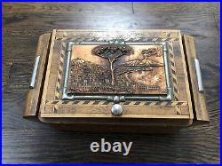 Unique Art Deco Humidor/Smoking Box With Embossed Copper Plaque