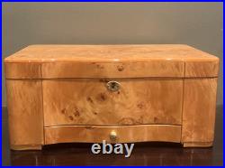 VTG Cigar Humidor Cedar Interior Exotic Burled Wood Birdseye Maple Hygrometer