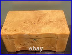 VTG Cigar Humidor Cedar Interior Exotic Burled Wood Birdseye Maple Hygrometer