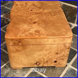 VTG Cigar Humidor Cedar Interior Exotic Burled Wood Birdseye Maple Hygrometer