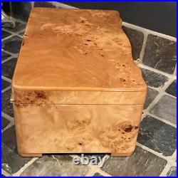 VTG Cigar Humidor Cedar Interior Exotic Burled Wood Birdseye Maple Hygrometer