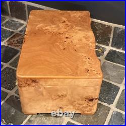 VTG Cigar Humidor Cedar Interior Exotic Burled Wood Birdseye Maple Hygrometer