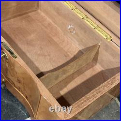 VTG Cigar Humidor Cedar Interior Exotic Burled Wood Birdseye Maple Hygrometer