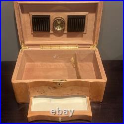 VTG Cigar Humidor Cedar Interior Exotic Burled Wood Birdseye Maple Hygrometer