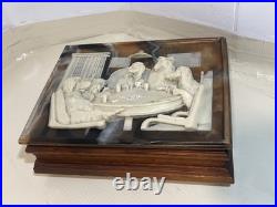 VTG INCOLAY Stone & Wood Jewelry Trinket Cigar Humidor BOX DOGS PLAYING POKER